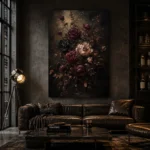 Black Burgundy Dark Floral Wall Art Canvas Print - Image 5