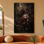 Black Burgundy Dark Floral Wall Art Canvas Print - Image 6