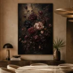 Black Burgundy Dark Floral Wall Art Canvas Print - Image 7