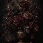 Black Burgundy Dark Floral Wall Art Canvas Print