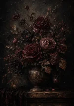Black Burgundy Dark Floral Wall Art Canvas Print