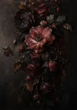 Black Burgundy Cascading Dark Floral Wall Art Canvas Print