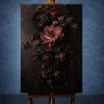 Black Burgundy Cascading Dark Floral Wall Art Canvas Print - Image 2