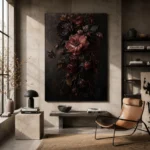 Black Burgundy Cascading Dark Floral Wall Art Canvas Print - Image 3