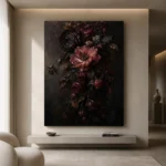 Black Burgundy Cascading Dark Floral Wall Art Canvas Print - Image 4