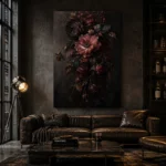 Black Burgundy Cascading Dark Floral Wall Art Canvas Print - Image 5