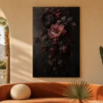 Black Burgundy Cascading Dark Floral Wall Art Canvas Print - Image 6
