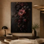 Black Burgundy Cascading Dark Floral Wall Art Canvas Print - Image 7