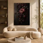 Black Burgundy Cascading Dark Floral Wall Art Canvas Print - Image 9