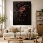 Black Burgundy Cascading Dark Floral Wall Art Canvas Print - Image 10