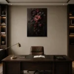 Black Burgundy Cascading Dark Floral Wall Art Canvas Print displayed in a contemporary gallery-inspired room