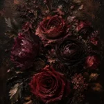 Black Burgundy Old-World Dark Floral Wall Art Canvas Print