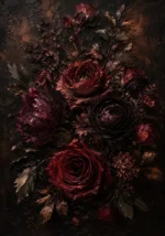Black Burgundy Old-World Dark Floral Wall Art Canvas Print