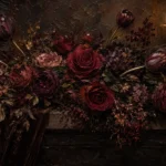 Black Burgundy Horizontal Dark Floral Wall Art Canvas Print