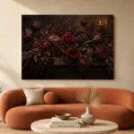 Black Burgundy Horizontal Dark Floral Wall Art Canvas Print - Image 3