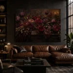 Black Burgundy Horizontal Dark Floral Wall Art Canvas Print - Image 4