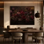 Black Burgundy Horizontal Dark Floral Wall Art Canvas Print - Image 5
