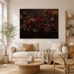 Black Burgundy Horizontal Dark Floral Wall Art Canvas Print - Image 8