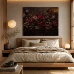 Black Burgundy Horizontal Dark Floral Wall Art Canvas Print - Image 9