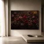 Black Burgundy Horizontal Dark Floral Wall Art Canvas Print - Image 11