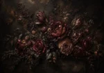 Black Wine Panoramic Dark Floral Wall Art Canvas Print
