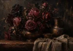 Black Burgundy Still Life Dark Floral Wall Art Canvas Print