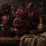 Black Burgundy Still Life Dark Floral Wall Art Canvas Print