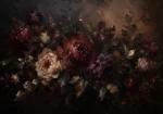 Black Burgundy Horizontal Garden Dark Floral Wall Art Canvas Print