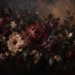 Black Burgundy Horizontal Garden Dark Floral Wall Art Canvas Print