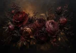 Black Burgundy Mahogany Dark Floral Wall Art Canvas Print