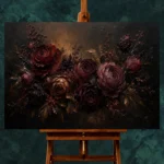 Black Burgundy Mahogany Dark Floral Wall Art Canvas Print - Image 2