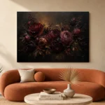 Black Burgundy Mahogany Dark Floral Wall Art Canvas Print - Image 3