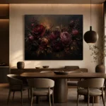 Black Burgundy Mahogany Dark Floral Wall Art Canvas Print - Image 5
