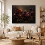 Black Burgundy Mahogany Dark Floral Wall Art Canvas Print - Image 8