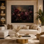 Black Burgundy Mahogany Dark Floral Wall Art Canvas Print - Image 10