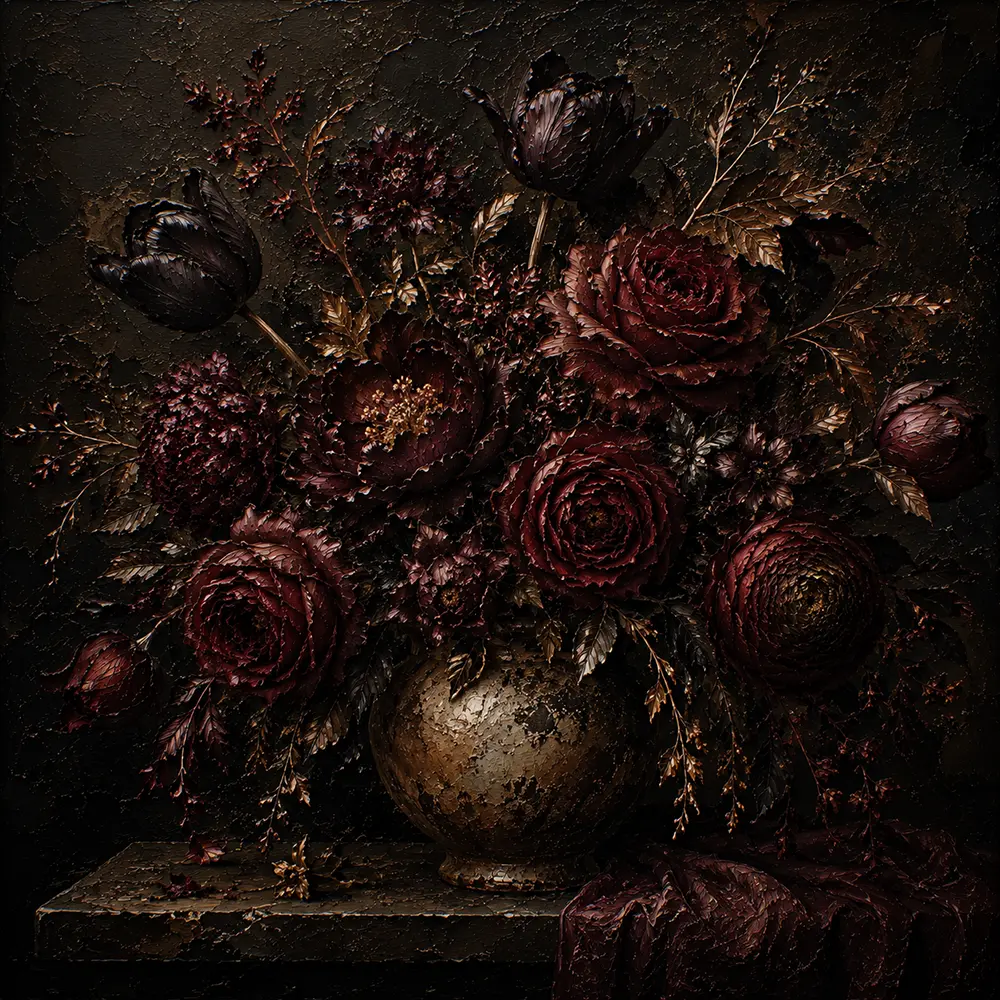 Black Tulip Burgundy Old-World Dark Floral Wall Art Canvas Print