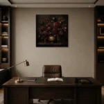 Black Tulip Burgundy Old-World Dark Floral Wall Art Canvas Print displayed in a contemporary gallery-inspired room