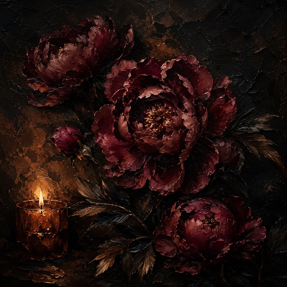 Candlelit Burgundy Dark Floral Wall Art Canvas Print