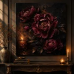 Candlelit Burgundy Dark Floral Wall Art Canvas Print - Image 2