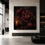 Candlelit Burgundy Dark Floral Wall Art Canvas Print - Image 3