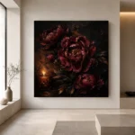 Candlelit Burgundy Dark Floral Wall Art Canvas Print - Image 4