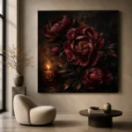 Candlelit Burgundy Dark Floral Wall Art Canvas Print - Image 5
