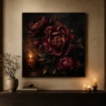Candlelit Burgundy Dark Floral Wall Art Canvas Print - Image 6