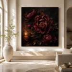 Candlelit Burgundy Dark Floral Wall Art Canvas Print - Image 8