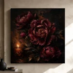 Candlelit Burgundy Dark Floral Wall Art Canvas Print - Image 9