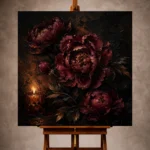 Candlelit Burgundy Dark Floral Wall Art Canvas Print - Image 10