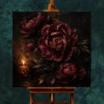 Candlelit Burgundy Dark Floral Wall Art Canvas Print - Image 11
