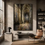 Stone & Muted Gold Gothic Cathedral Wall Art Canvas Print - Image 4