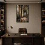 Stone & Muted Gold Gothic Cathedral Wall Art Canvas Print displayed in a contemporary gallery-inspired room