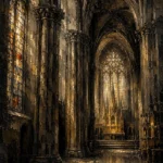 Charcoal & Muted Gold Gothic Cathedral Wall Art Canvas Print